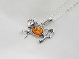 Natural Baltic Cognac Amber Stallion Pendant Necklace