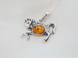 Natural Baltic Cognac Amber Stallion Pendant Necklace