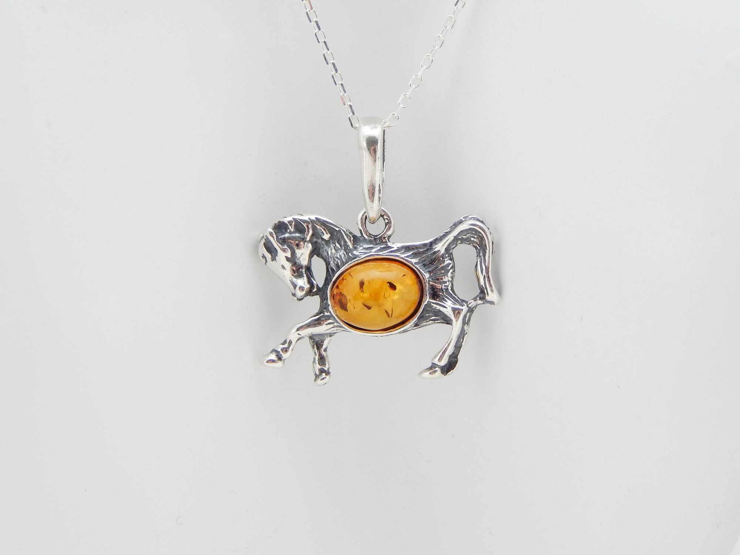 Natural Baltic Cognac Amber Stallion Pendant Necklace