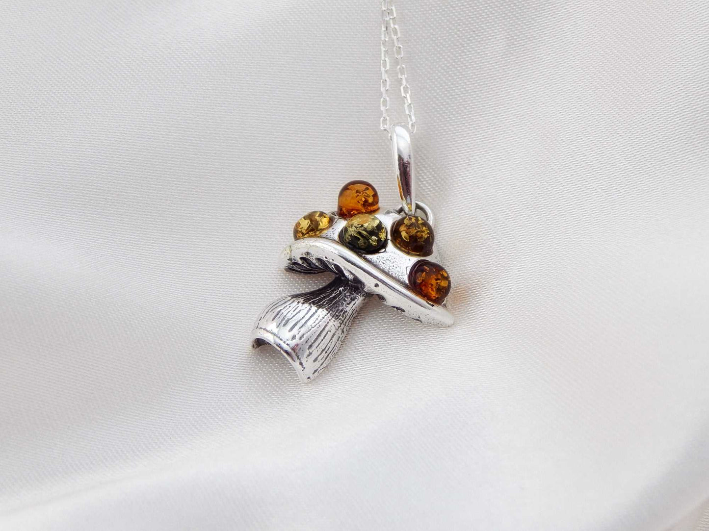 Natural Baltic Multicolor Amber Magic Mushroom Necklace