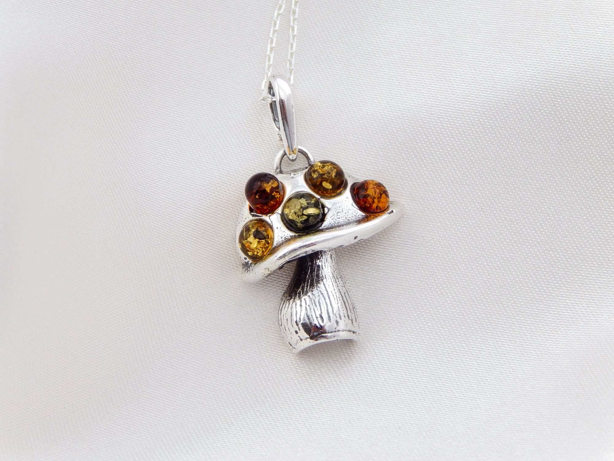 Natural Baltic Multicolor Amber Magic Mushroom Necklace