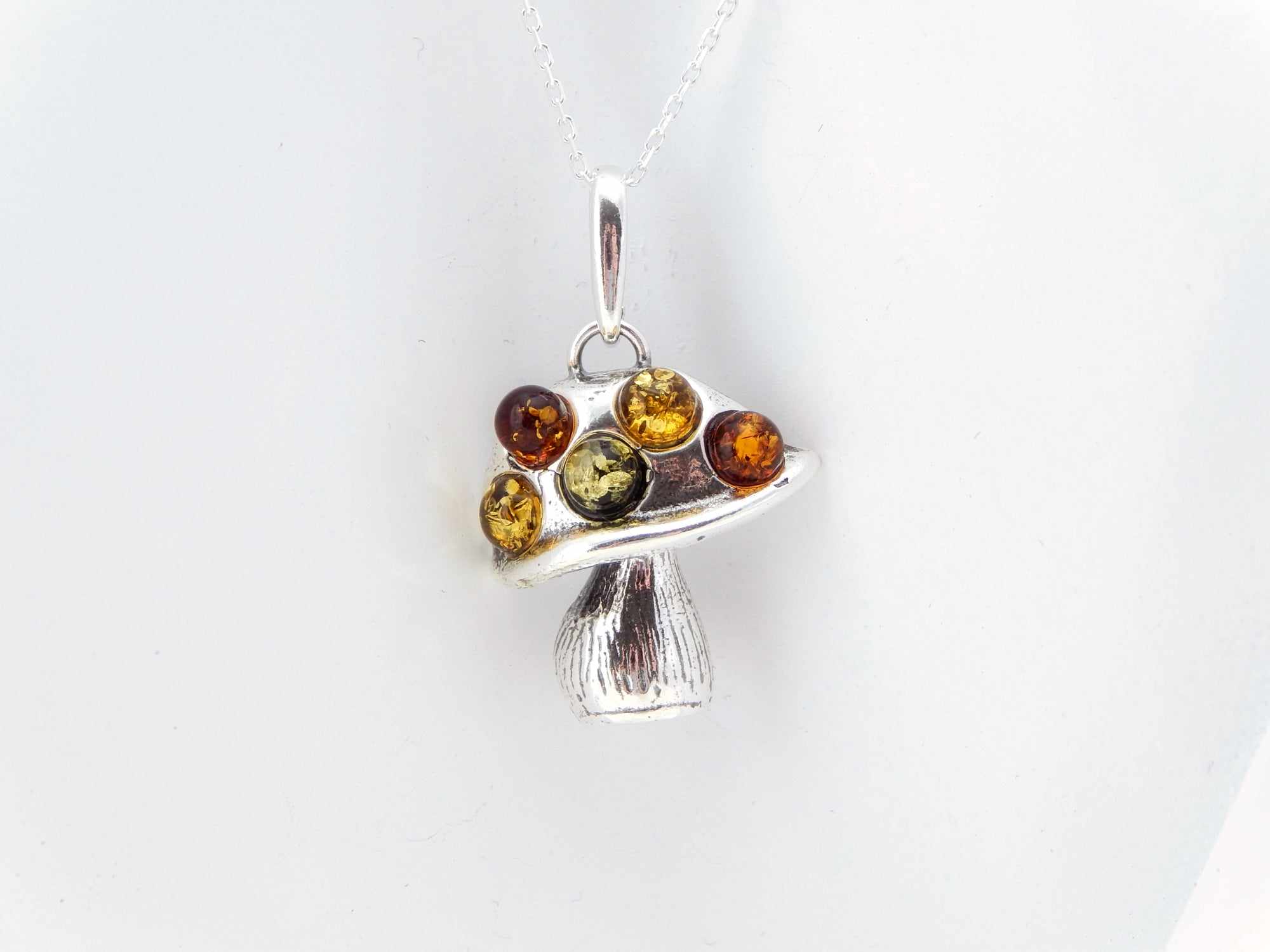 Natural Baltic Multicolor Amber Magic Mushroom Necklace