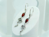 Natural Baltic Cognac Amber Snake Earrings in 925 Silver