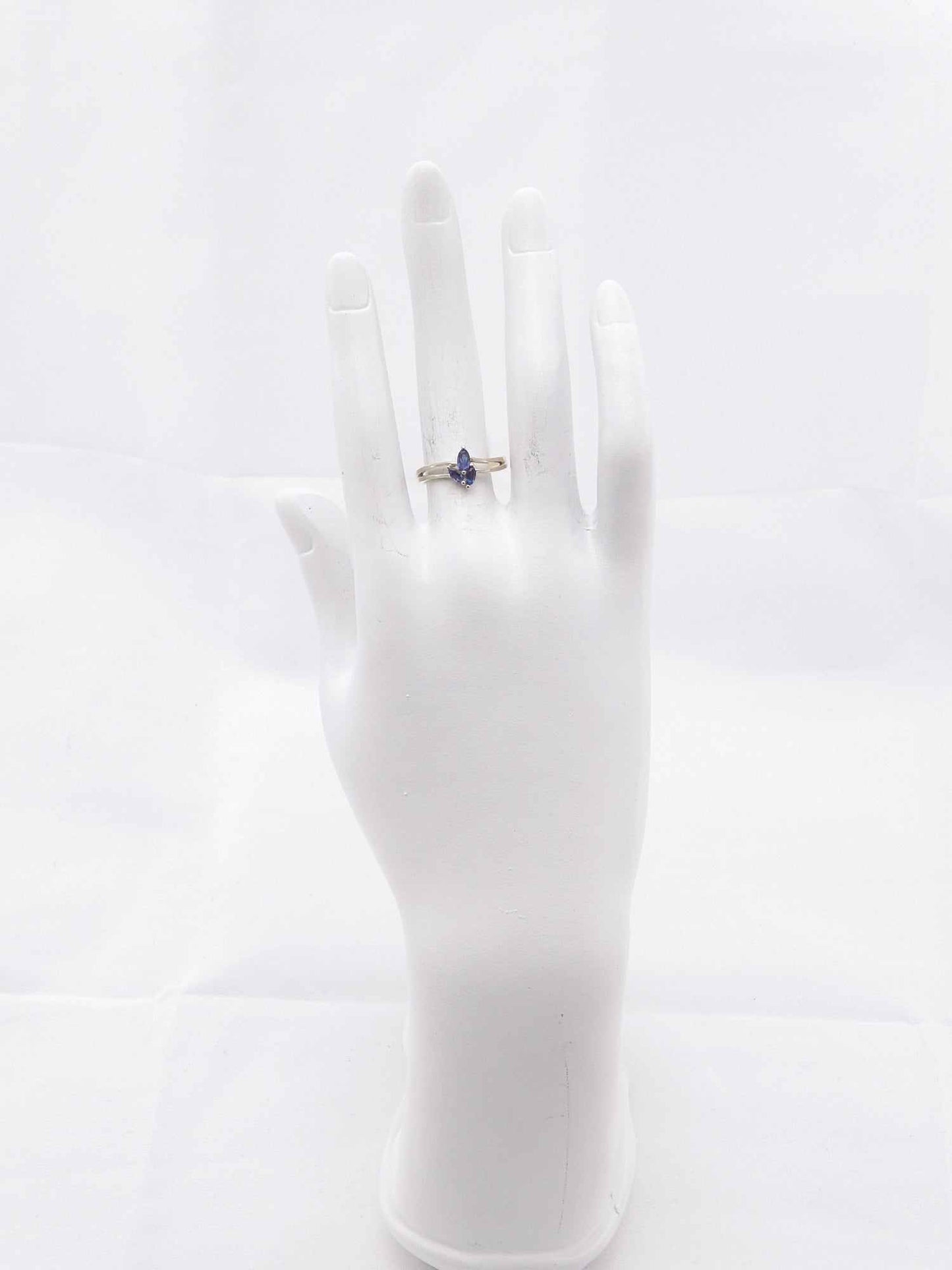 Genuine Kyanite Flower Ring in 925 Sterling Silver on display