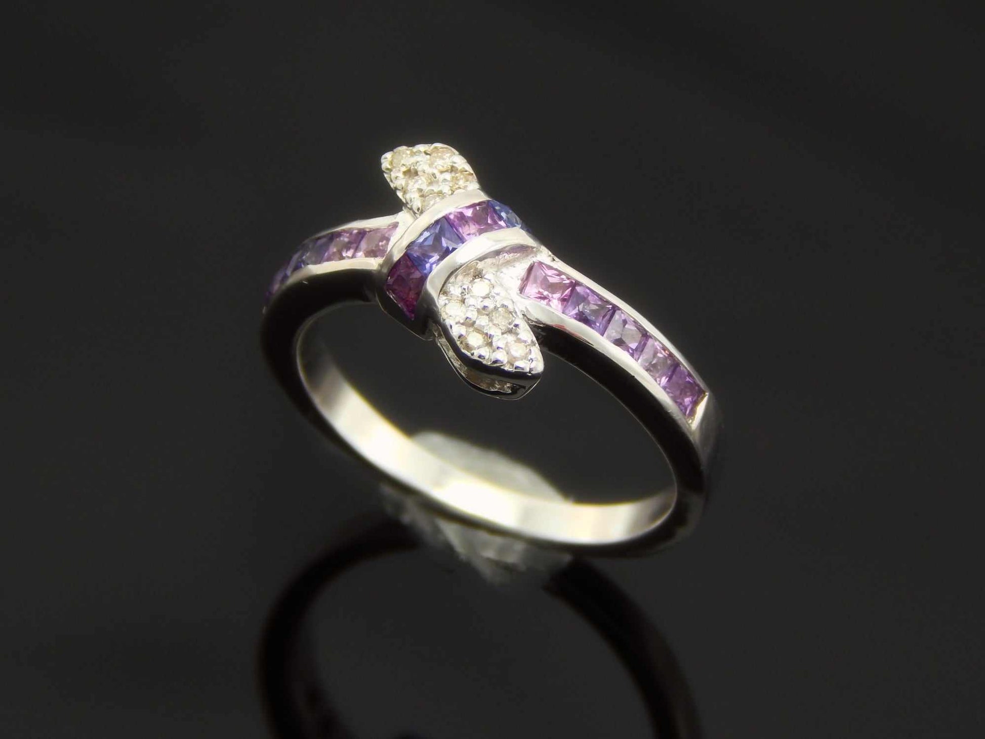Genuine Pink and Purple Sapphire Love Knot Ring in 925 Sterling Silver - Jūratė Amber