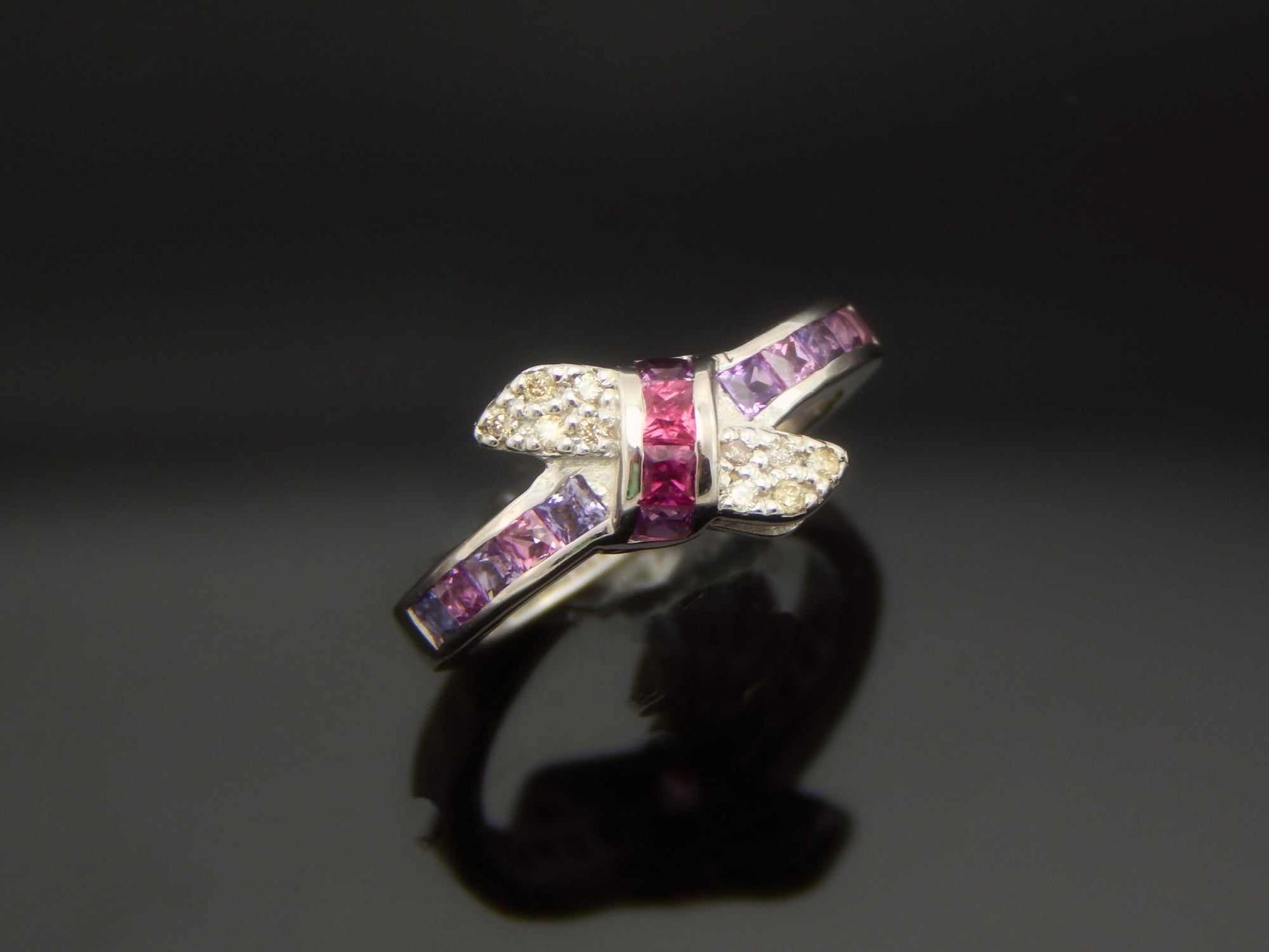 Genuine Pink and Purple Sapphire Love Knot Ring in 925 Sterling Silver - Jūratė Amber