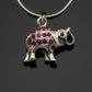Sapphire Happy Elephant Necklace with rubies in sterling silver.