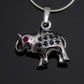 Genuine Ruby and Sapphire Happy Elephant Necklace in sterling silver.
