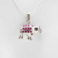 Genuine ruby and sapphire happy elephant necklace in sterling silver.