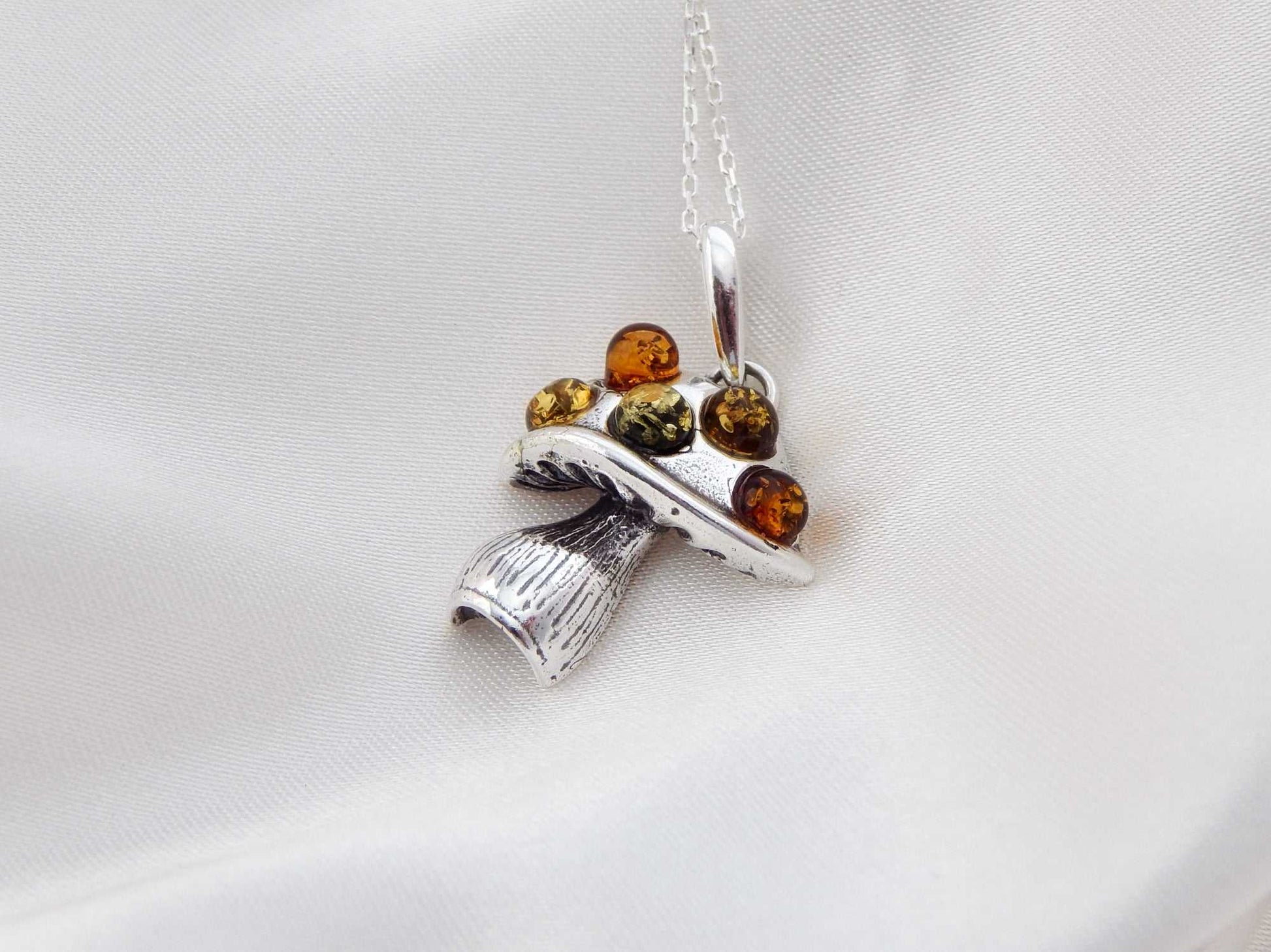 Natural Baltic Multicolor Amber Magic Mushroom Necklace - Jūratė Amber