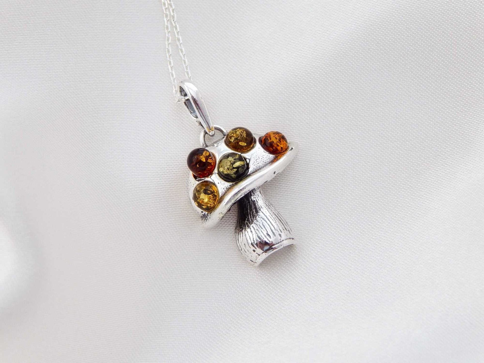 Natural Baltic Multicolor Amber Magic Mushroom Necklace - Jūratė Amber