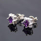 Genuine purple amethyst cushion cut stud earrings in sterling silver with cubic zirconia.