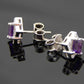 Cushion cut purple amethyst stud earrings in sterling silver.