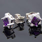 Genuine purple amethyst cushion cut stud earrings in 925 sterling silver.