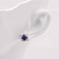 Cushion cut purple amethyst stud earring with cubic zirconia in sterling silver.