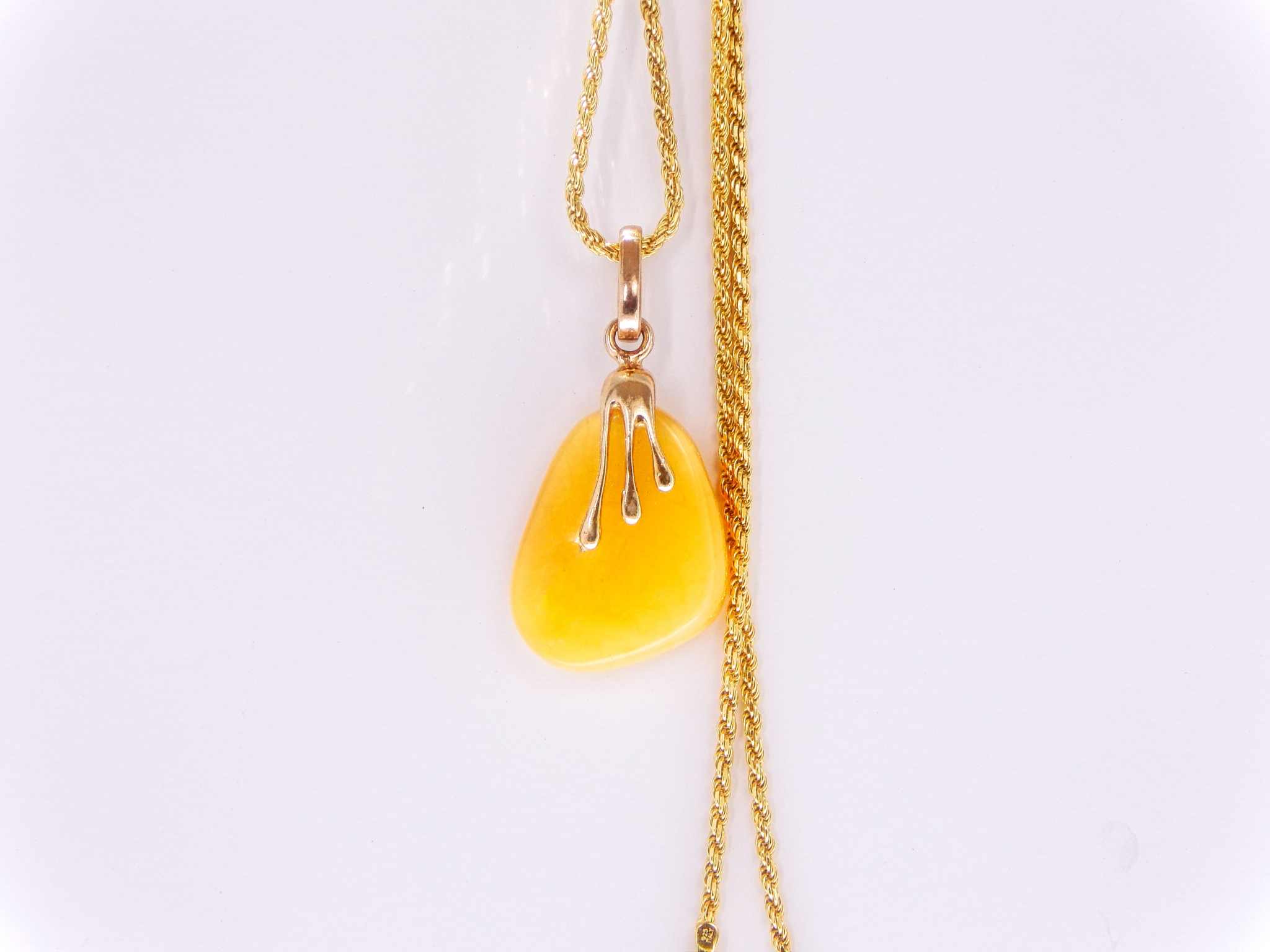 Natural Baltic Butterscotch Amber 14K Yellow Gold Plated Drip Pendant